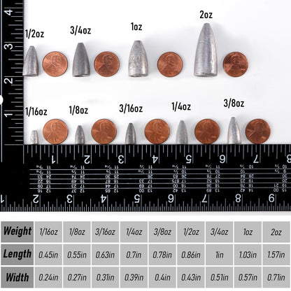 Dr.Fish 50 Pack Bullet Fishing Sinkers Worm Weights Lead Fishing Weights Bass Fishing Sinker Freshwater Texas Carolina Rig Punch Shot 1/4oz
