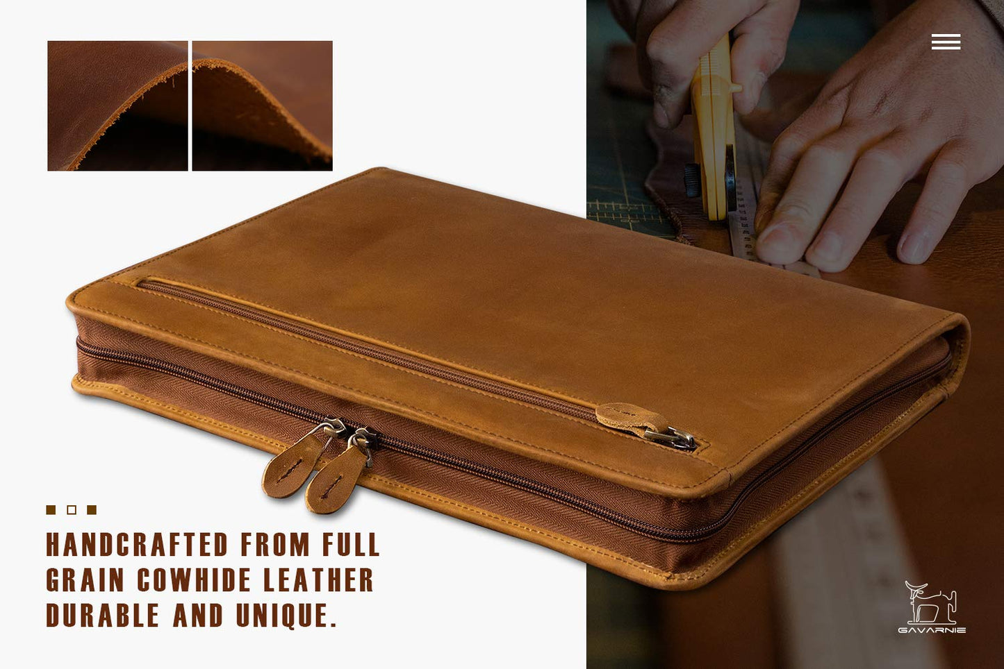 Gavarnie Genuine Leather Professioal Business Portfolio Padfolio Folder with Zipper for Men and Women,Work Portfolio for Letter Size Notepad, for Meeting and Travel, Brown