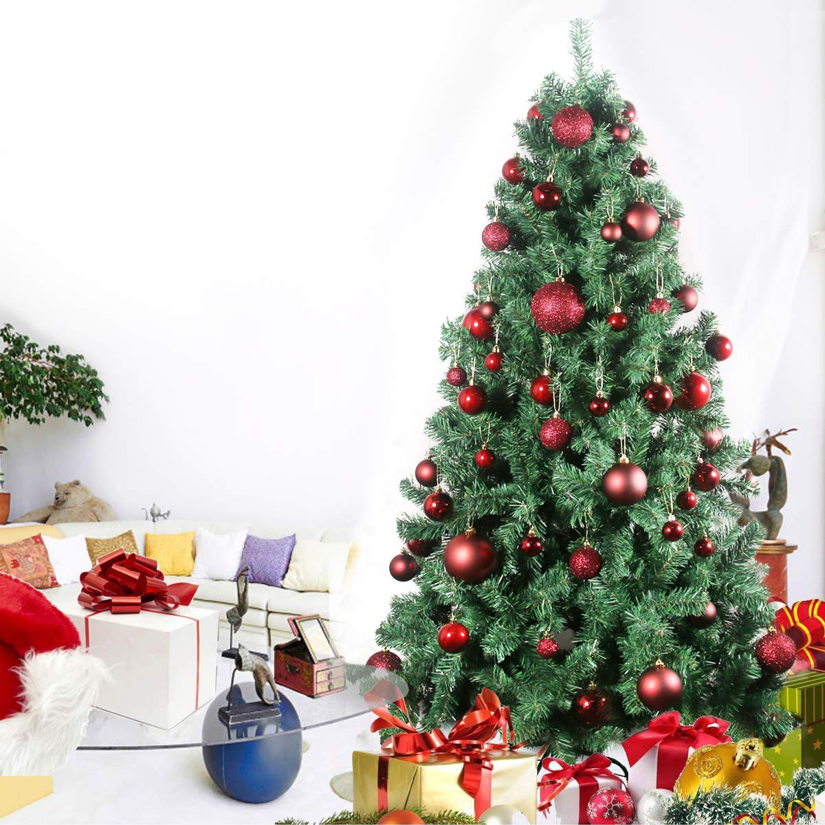 Maroon 3.2" Large Christmas Balls - Christmas Tree Decoration Ornaments Shatterproof Hanging Balls for Birthday Halloween Holiday Wedding Decorations Set of 24pcs