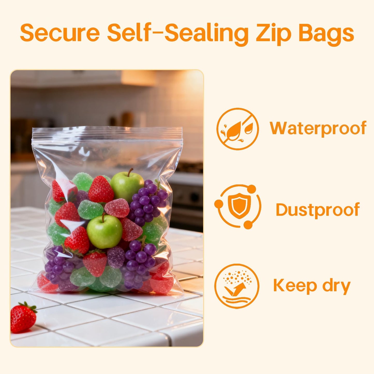 HIPOPBERRY Clear Plastic Zip Bags 100pcs,8×10inch, Resealable Zipper Top Lock for Crafts, Document Storage, Retail & Wholesale Packaging