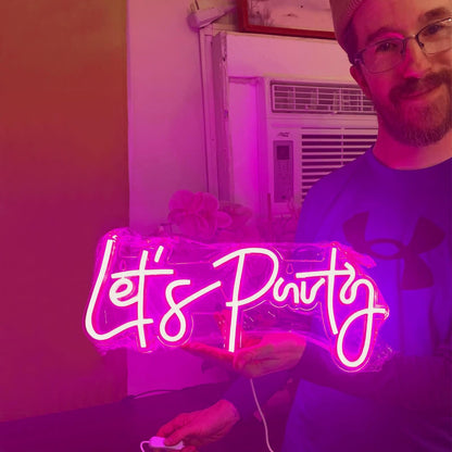 Let's Party Neon Sign, LED Neon Lights for Bedroom Wall Decor, Art Decorative Lights for Bachelorette Party, Engagement Party, Birthday Party, Living Room, Gamer Room Decor Aesthetic (Warm White)