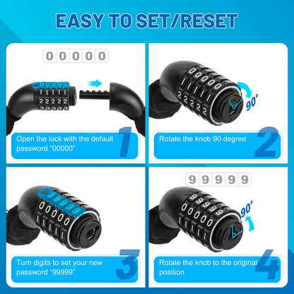 APECYC Bike Lock, 4FT Heavy Duty Anti Theft 5-Digit Combination Chain Lock