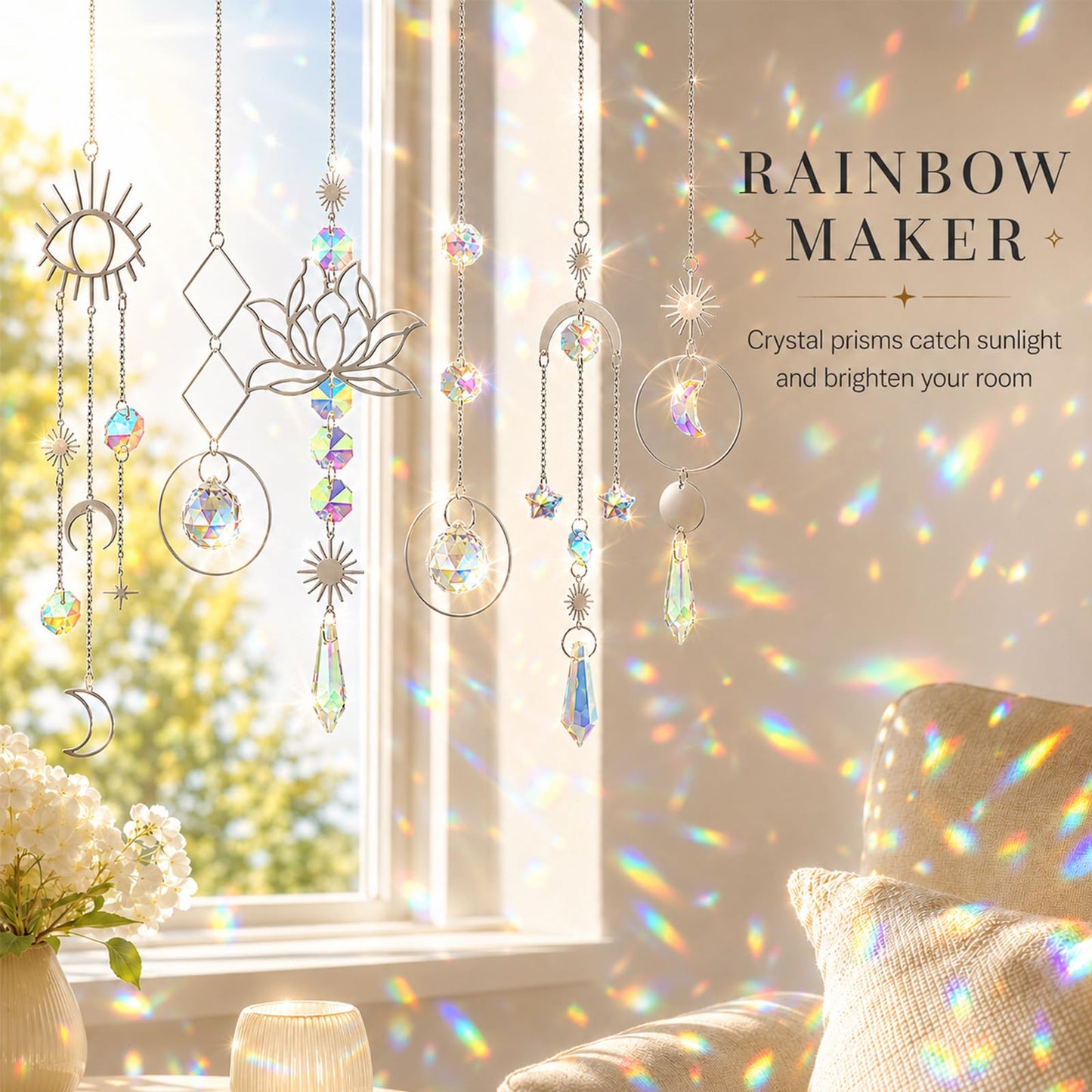 ilclviz Suncatcher Crystal Hanging Sun Catcher Prism with Chain Pendant Ornament Crystal Balls for Window 6 Pieces