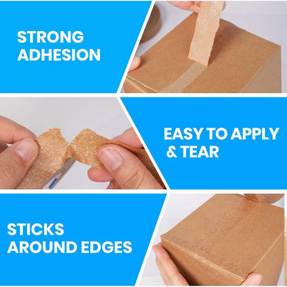 ADHES Kraft Paper Tape 1 Inch x 55 Yards x 6 Rolls, Narrow Packing Tape for Light Duty Sealing, Eco-Friendly Brown Paper Tape, Easy Tear & Writable, for Small Boxes, Labeling & DIY