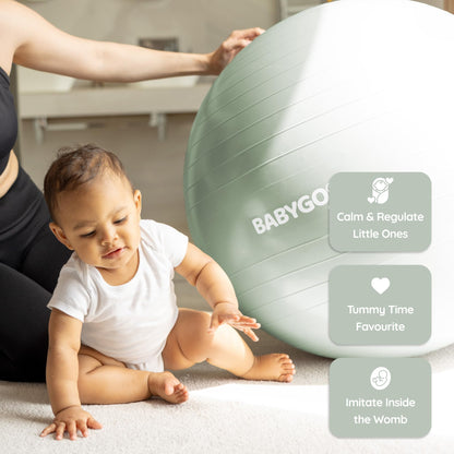 BABYGO Birthing Ball - Pregnancy Yoga Labor & Exercise Ball & Book Set Trimester Targeting, Maternity Physio, Birth & Recovery Plan Included Anti Burst Eco Friendly (Sage, 75cm - Electric)