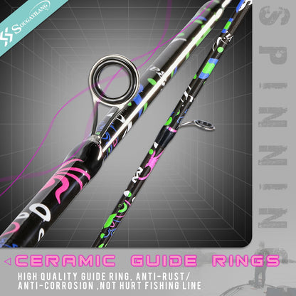 Sougayilang Fishing Rod, 2-Piece Fiber Glass Spinning Rod with EVA Grip, Smooth Transition Fishing Pole- 6'0"