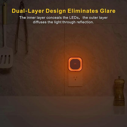 2 Pack Plug in Night Light with Motion Sensor & Dusk to Dawn Sensor, 3 Sensor Modes, Dimmable Night Lights Plug into Wall, Amber Nightlight for Sleep, Bathroom, Bedroom, Indoors, Kids