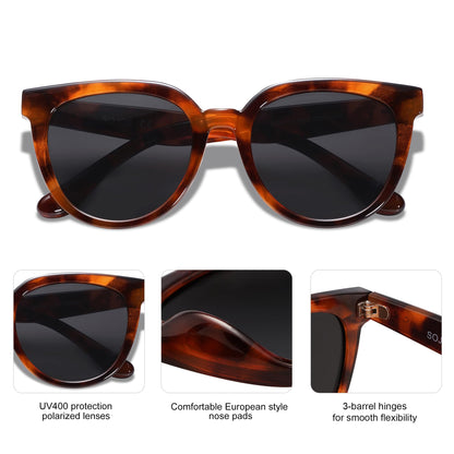 SOJOS Trendy Cat Eye Round Polarized Sunglasses for Women Fashion UV Protection Sunnies Sunglasses SJ2175