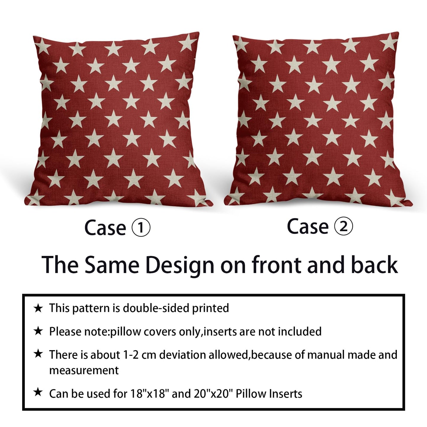 4th of July Patriotic Pillow Covers 18x18 Set of 2 Red Star Americana Independence Day Outdoor Decorative Throw Pillow Cases Farmhouse Decor for Sofa Couch Bed Fourth July Holiday Decorations