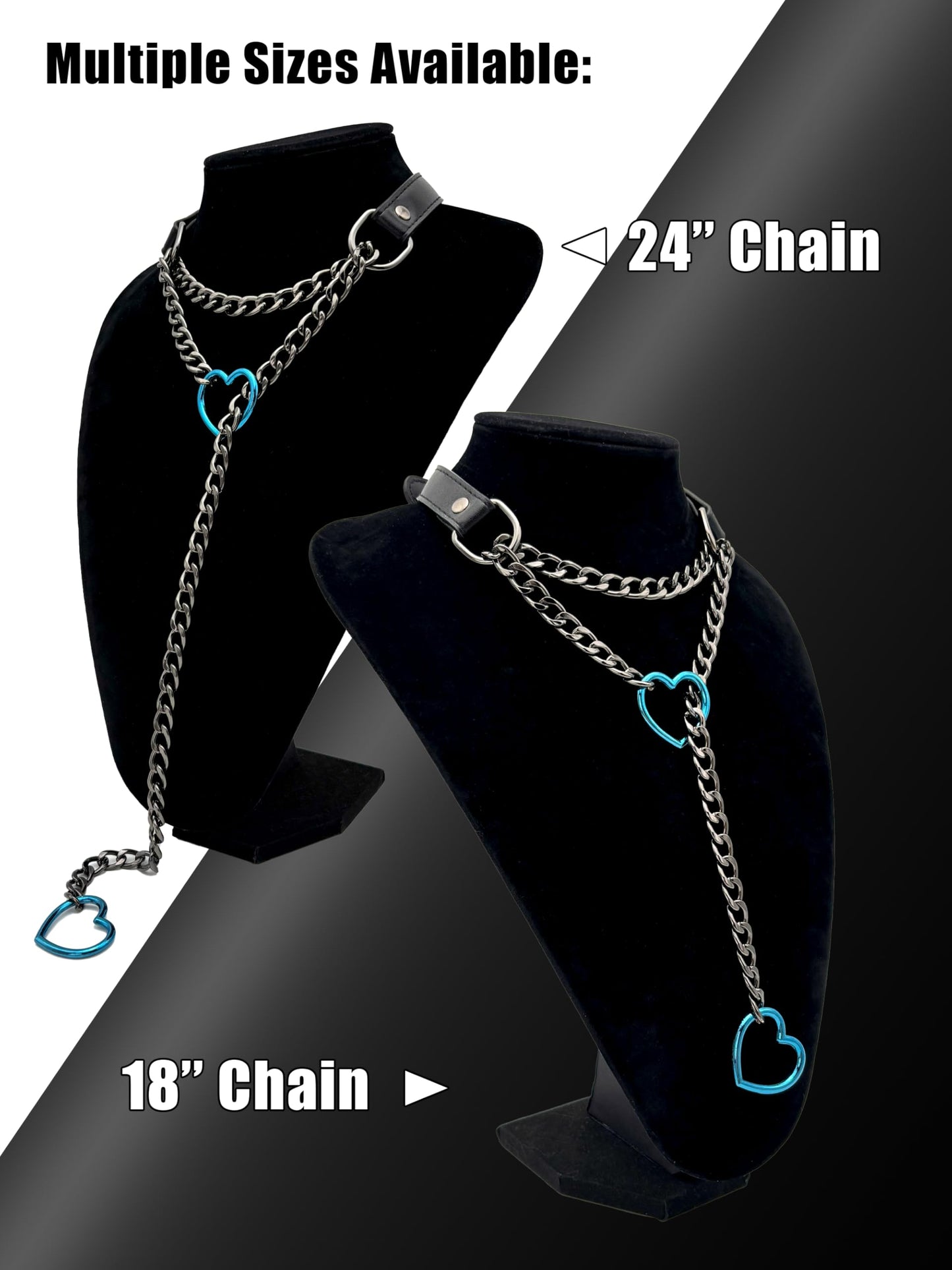 EverGlimp Black Leather Choker Collar For Women, Handmade Heart Slip Chain Choker Long Necklace with Adjustable Buckle
