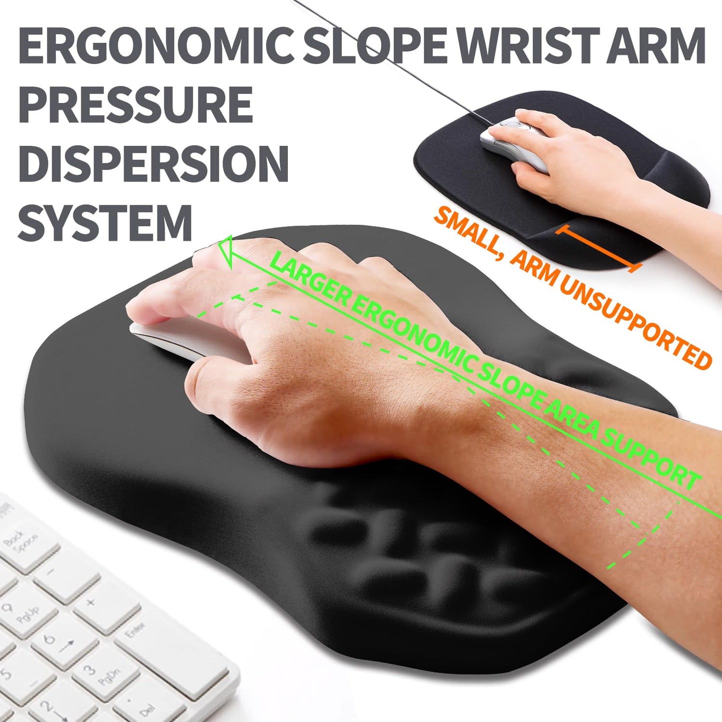 Armanza Ergonomic Slope Mouse Pad Wrist Support, Wrist Rest Mousepad for Carpal Tunnel Pain Relief with Massage Bulge and Slow Rebound Memory Foam (12x8 inch, Black)