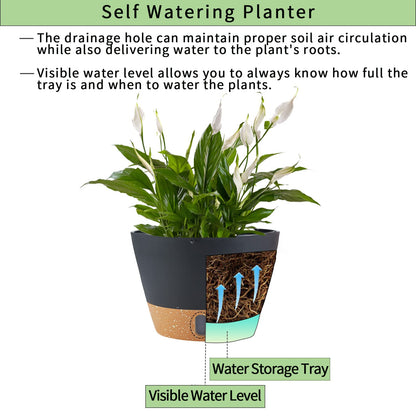 WIZROL 2 Pack Hanging Planters for Indoor Outdoor Plants, 10 Inch Hanging Flower Pot Basket with Drainage Hole with Removable Tray&Hooks Self Watering Plant Pot for Hanging Plants, Dark Grey