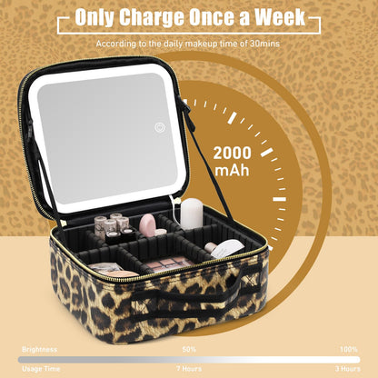 Makeup Bag with Magnetic Detachable Lighted Mirror, Travel Makeup Bag with Mirror 360° Angle, PU Leather Makeup Organizer Bag with Mirror and Lights, Portable Cosmetic Case Accessories Train Case Gift
