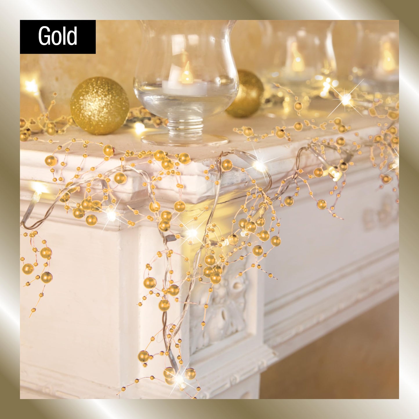 Collections Etc Indoor Christmas Decorations, Festive Lighted Berry Beaded Garland Silver- 120" L