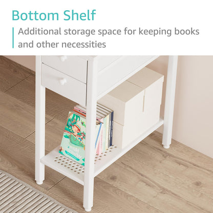 Lufeiya White Small Desk with Drawers - 40 Inch Computer Desk for Small Space Home Office, Modern Simple Study Writing Table PC Desks