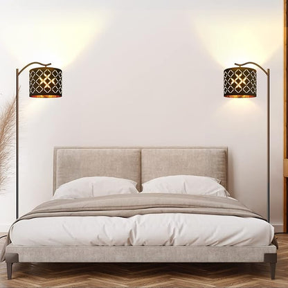 BoostArea 8W LED Arched Floor Lamp with Natural Linen Shade, Tall Modern Standing Lamp for Living Room, Office, Laser Square Shade