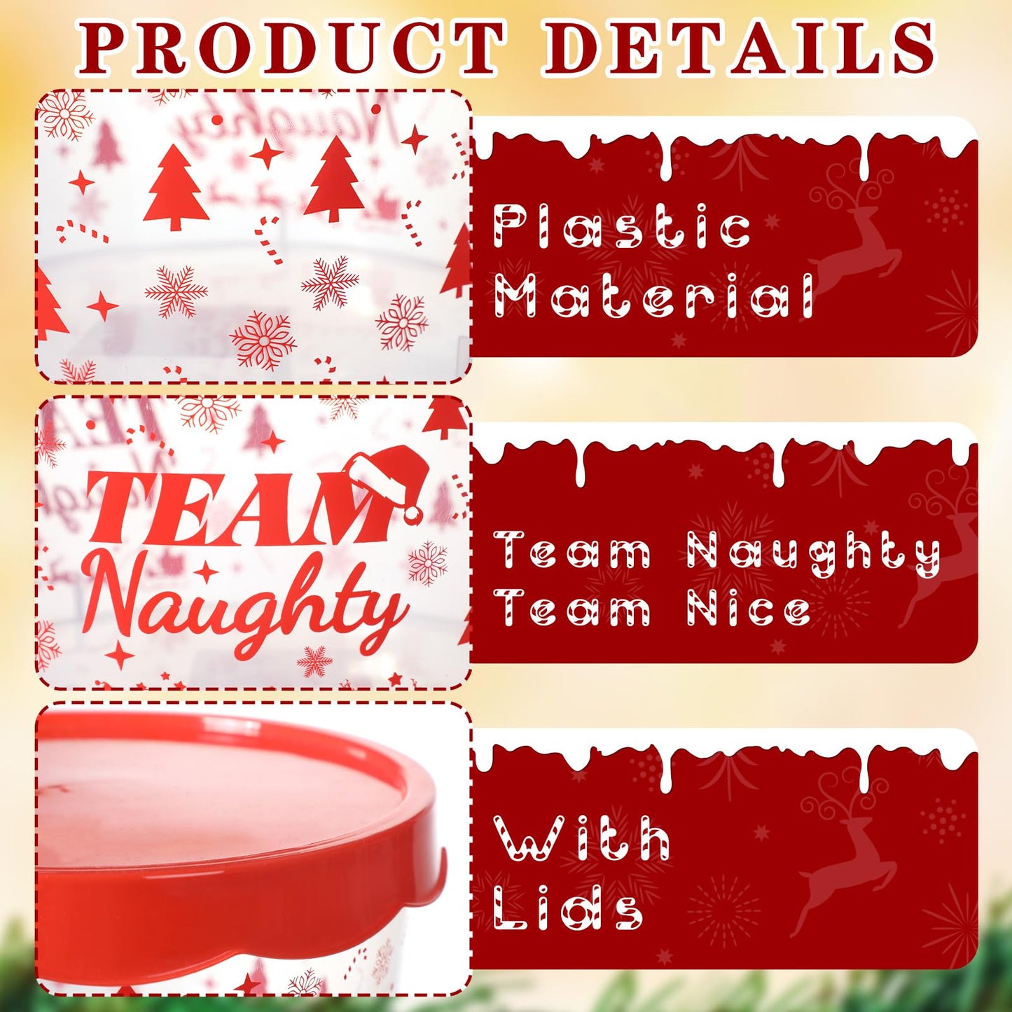 Nitial 4 Pcs Christmas Cookie Containers Plastic Christmas Jar with Lids Team Naughty or Nice Storage Buckets Xmas Candy Cookies Snack Tin Winter Containers Jars for Xmas Winter Party Supply