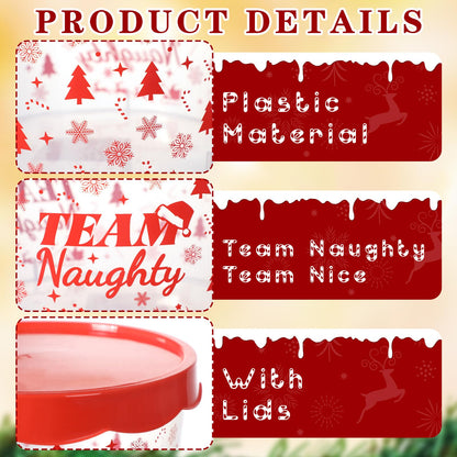 Nitial 4 Pcs Christmas Cookie Containers Plastic Christmas Jar with Lids Team Naughty or Nice Storage Buckets Xmas Candy Cookies Snack Tin Winter Containers Jars for Xmas Winter Party Supply