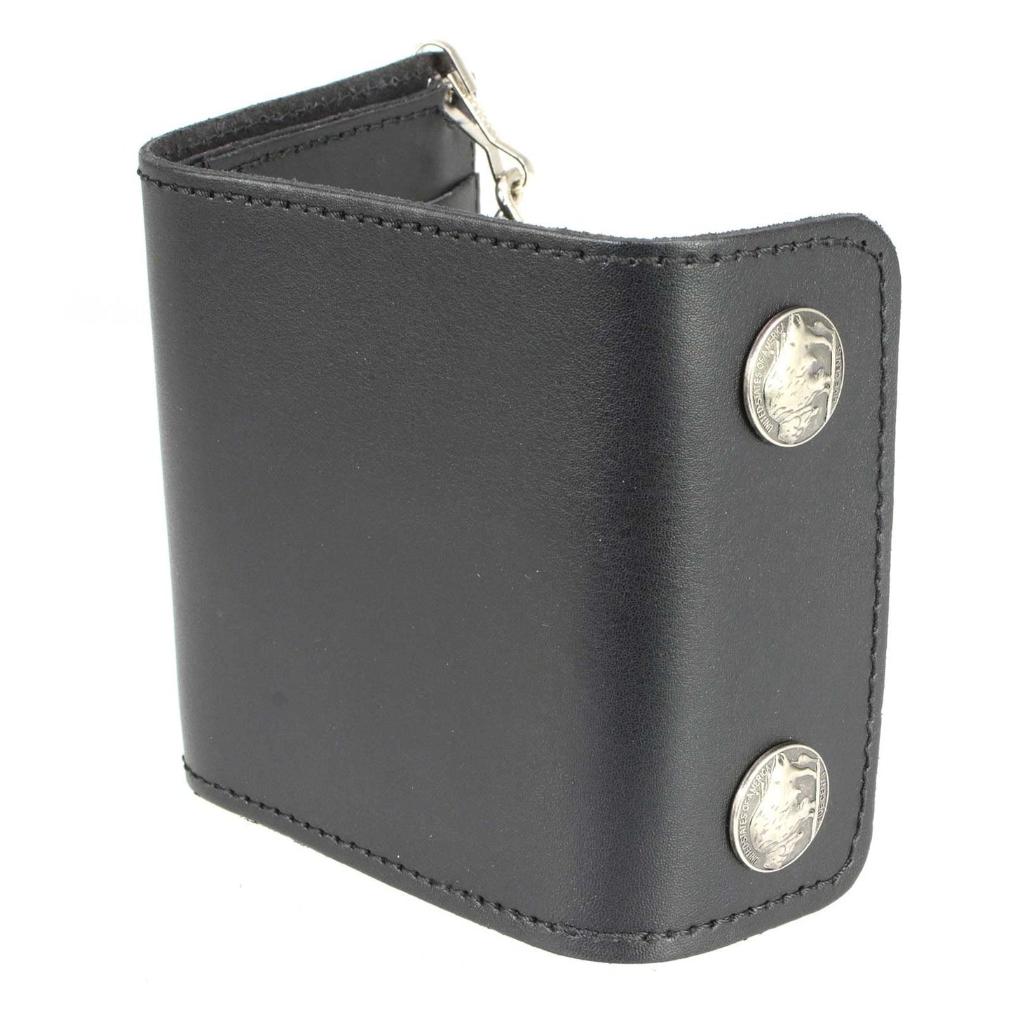 Milwaukee Leather MLW7821 Men's 4” Leather Biker Tri-Fold Wallet w/Buffalo Nickel Snaps Wallet w/Anti-Theft Stainless Steel Chain - One Size