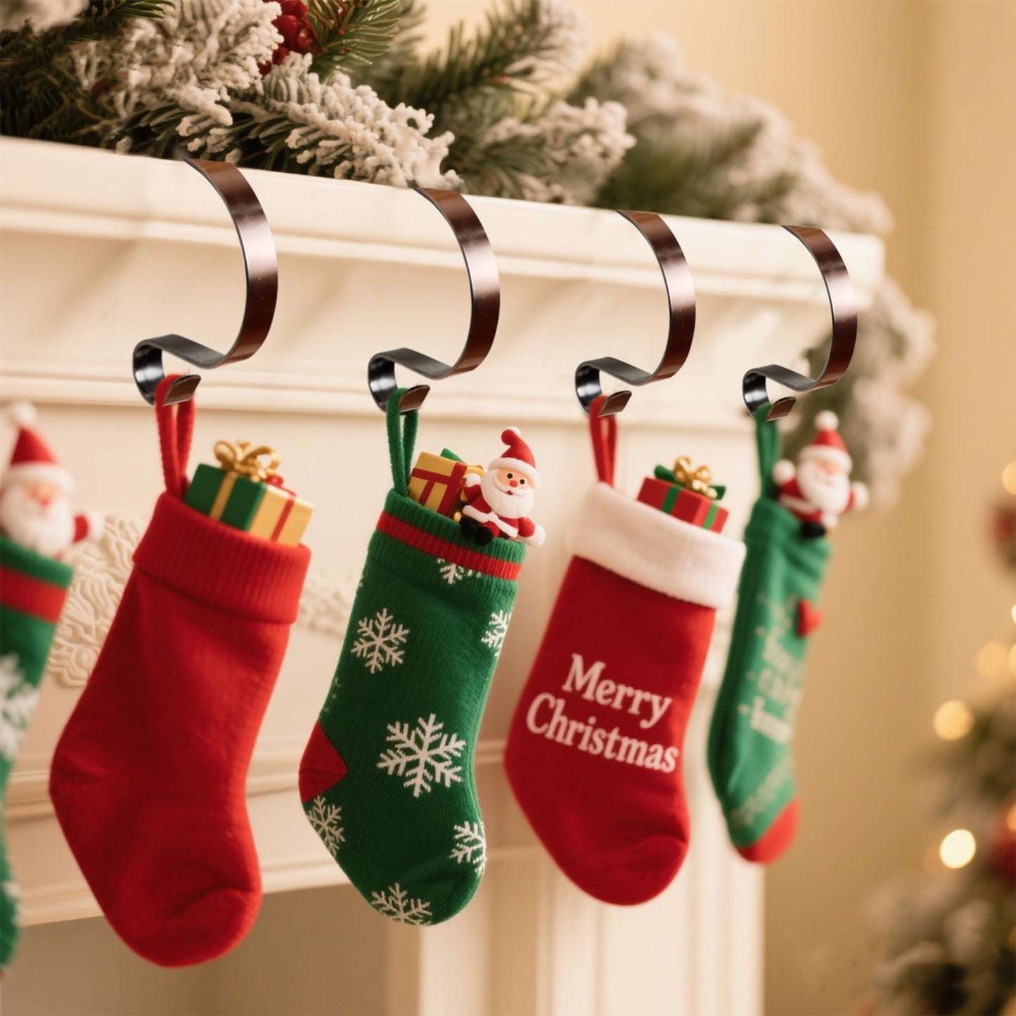 YOFIT Christmas Stocking Holders for Mantle Set of 6, Adjustable and Lightweight Stocking Hanger, Multi-Use Stocking Hooks for Fireplace Mantel Christmas Home Xmas Party Decor