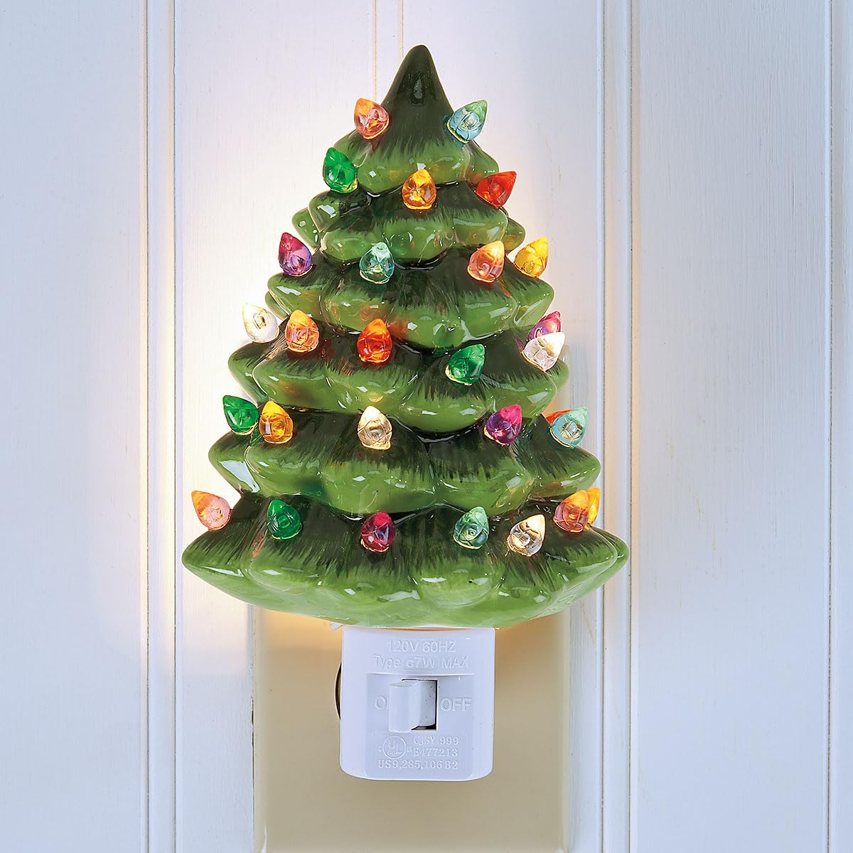 Current Christmas Night Light - Green Tree Christmas Night Light Plug Into Wall, 6" Ceramic, Holiday Decorations, Winter Home Décor