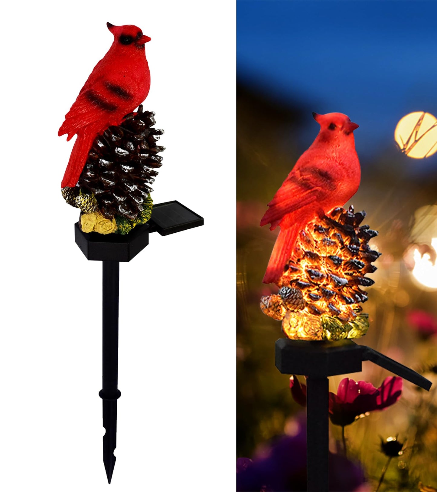 LAIAMER Cardinal Decor Solar Garden Decor Waterproof Red Bird Figurine Solar Stake Lights for Outside Yard Patio Lawn Porch Cemetery