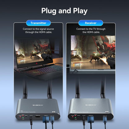 SVBONY TransAir2 Wireless HDMI Transmitter and Receiver 4K 30Hz, 5.8GHz, 1TX to 4 RXS, 1000 FT, HDMI Loop-Out, IR Extend, 0.06s Latency, 9 Channels, from PC, Laptop, STB to TV, Projector, Monitor