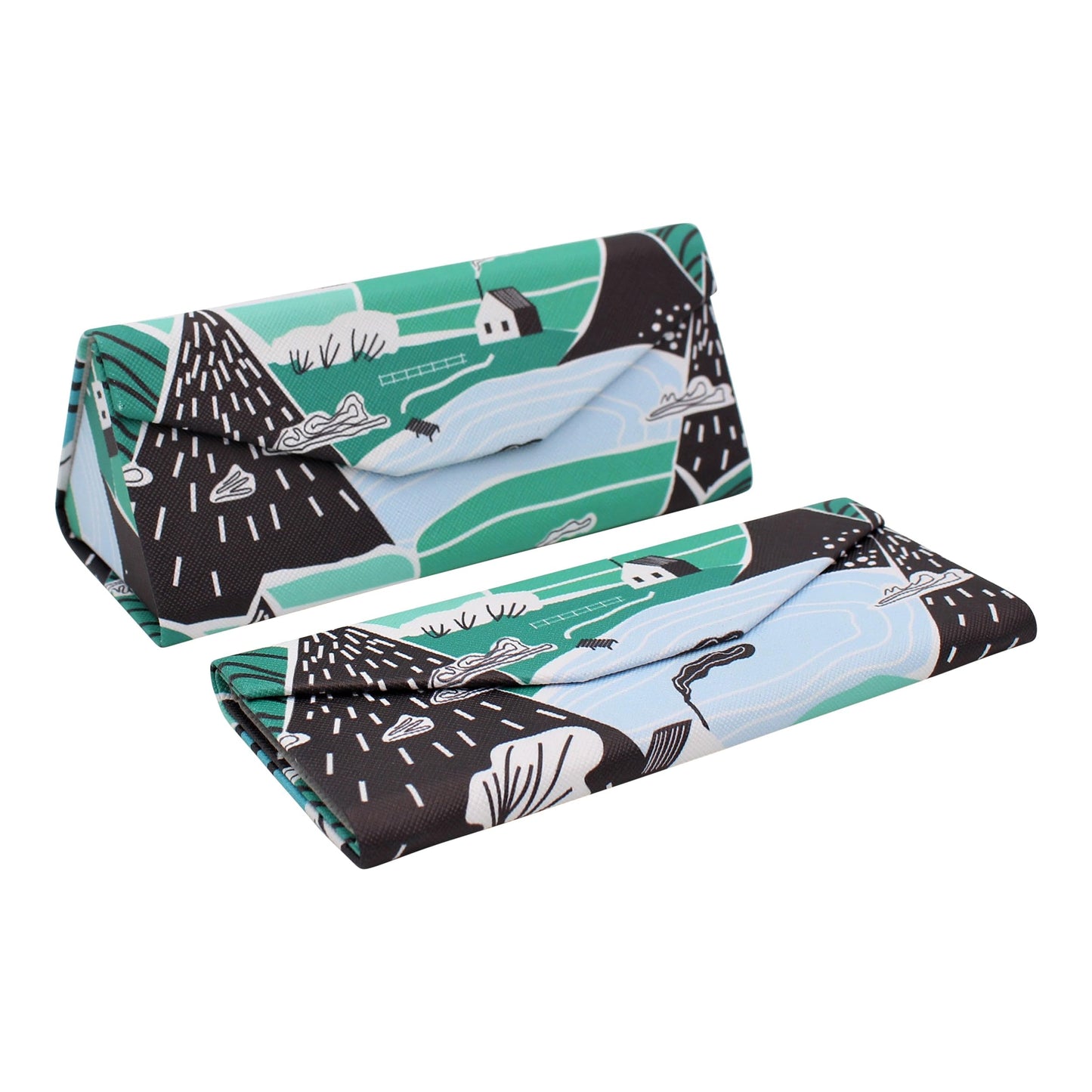 Real Sic Glasses Case for Men and Women - Magnetic Folding Hard Shell Sunglass Holder - Vegan Leather Eyeglass Protector, Variety of Styles Inspired by Adorable Animals - (Chickens & Farmhouse)