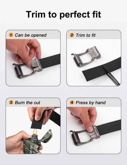 JUKMO Ratchet Belt for Men, Nylon Web Tactical Belt with Automatic Slide Buckle, Adjustable Trim to Fit (Black, For Waist 20"-40" (Length 47"))