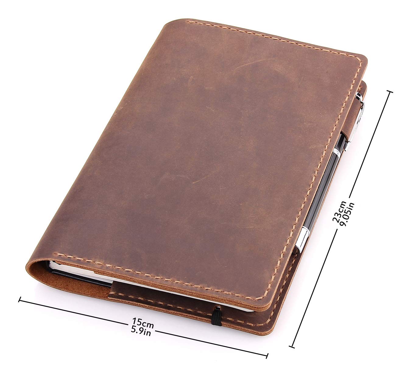 Robrasim Leather Journal Cover Fits for Moleskine Large Hard Cover Notebook, Handmade Vintage Leather Cover for 5"x8.25" Hardcover Notebooks - Brown