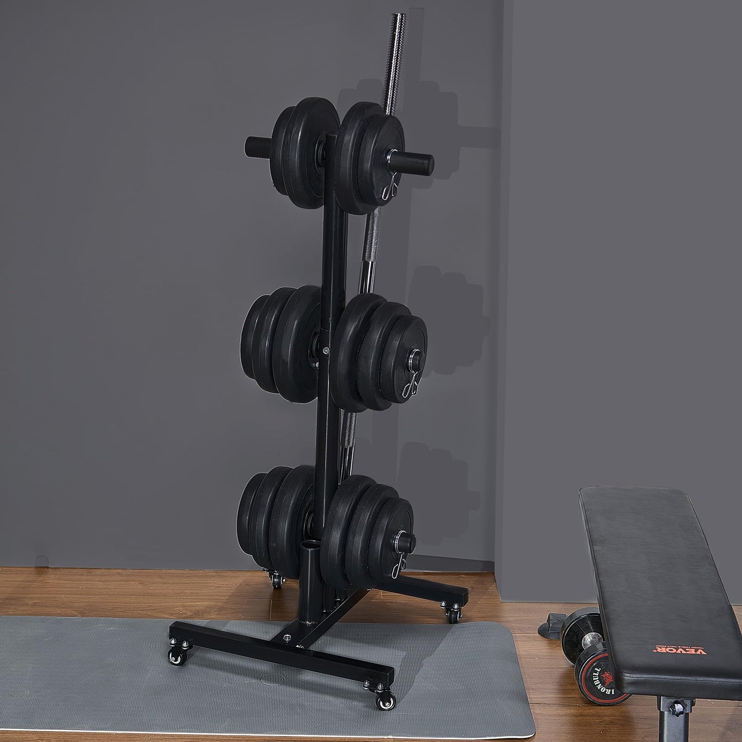VEVOR Weight Plate Rack, Vertical Weight Plate Tree for 2-Inch Weight Plates, Standard Weight Plate Tree with Wheels, 1000 lbs Load Capacity Weight Storage Holder, Home Gym Barbell Rack Storage Stand
