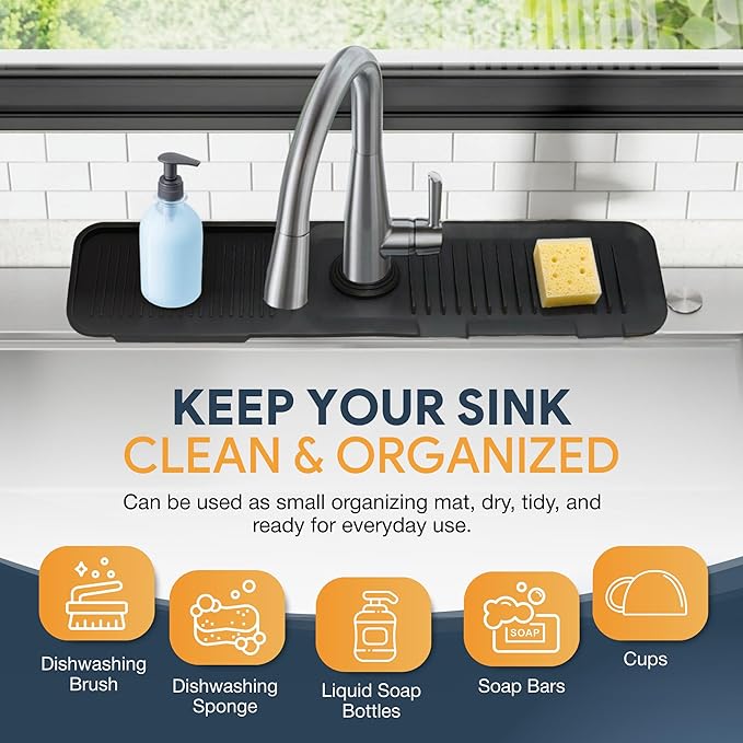 24” Silicone Faucet Mat For Kitchen Sink, Kitchen Sink Splash Guard Behind