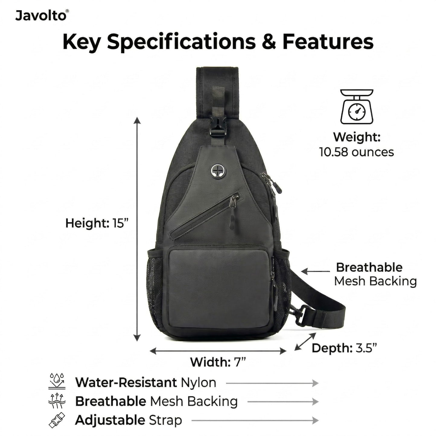 Javolto Sling Bag for Men Crossbody Backpack, Small Sling Backpack Mens Shoulder Bag, Casual Daypack Hiking Bag for Travel