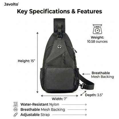 Javolto Sling Bag for Men Crossbody Backpack, Small Sling Backpack Mens Shoulder Bag, Casual Daypack Hiking Bag for Travel