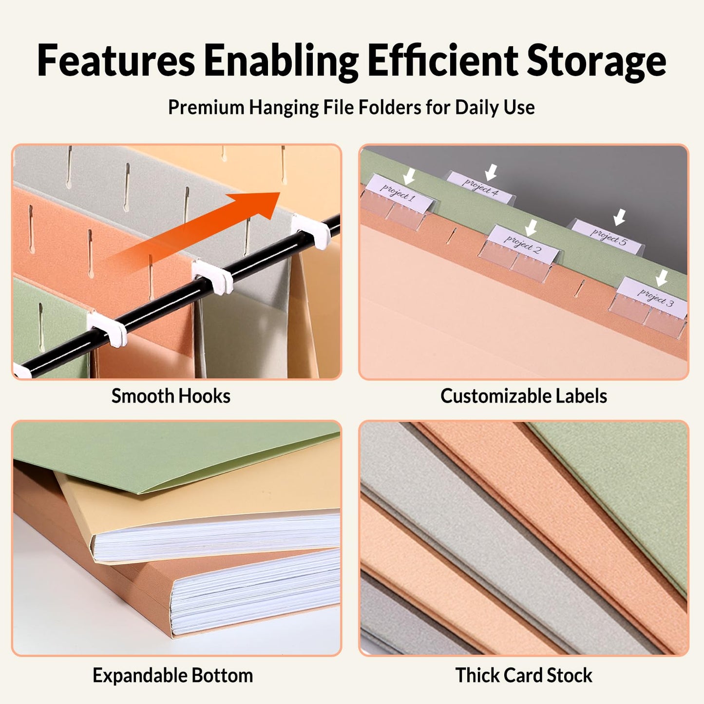 SUNEE 25 Count Hanging File Folders, Pastel Colors, Hanging File Folders Letter Size, Hanging Folders with 1/5-cut Tabs, Designed for Bulky Files, Filing Cabinets, Medical Charts
