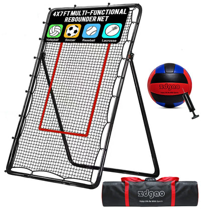 Adjustable Volleyball Rebounder Net 4x7ft, Bounce Back Practice Equipment for Practicing Volleying, Bumping, Spiking-with Volleyball&Bag
