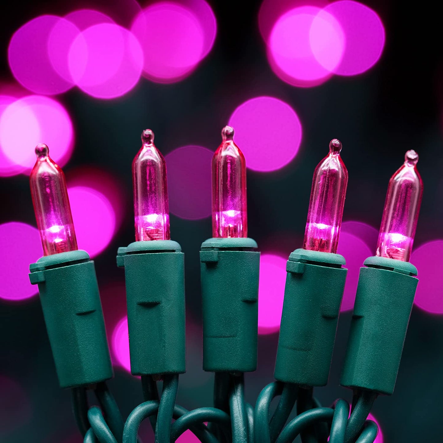 YULETIME 200 Pink LED Christmas Lights, 66 ft Green Wire UL String Light