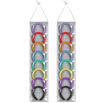Shappy 2 Pcs Headband Organizer for Women Hanging Headband Holder with 16 Clear Pockets Headphone Storage Classroom for Cell Phones Calculator Hair Accessory(8.7 inches,Gray)