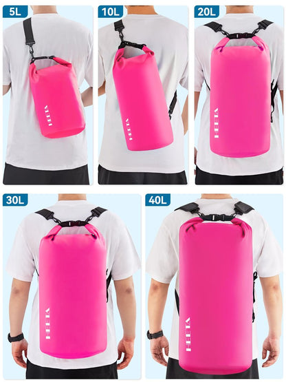 HEETA Waterproof Dry Bag for Women Men, Roll Top Lightweight Dry Storage Bag Backpack with Emergency Whistle for Travel, Kayaking, Boating, Camping, Beach, Cruise Ship Essentials (Rose Red, 5L)