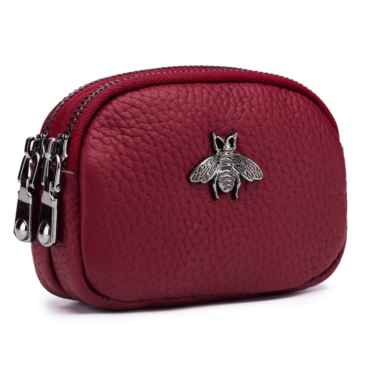 imeetu Women Leather Coin Purse, Small 2 Zippered Change Pouch Wallet(Red)