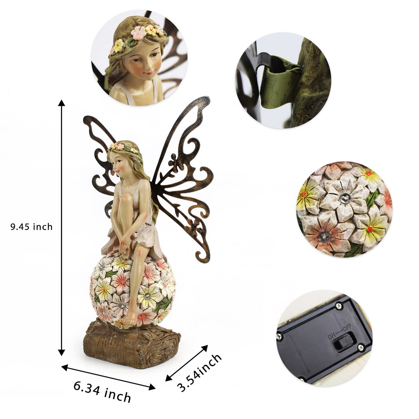 Solar Fairy Statue Garden Decor - Fairies and 7 LED Lights - Lawn Decor Statue for Patio, Balcony, Yard Ornament - Gifts for Mom Grandma Women