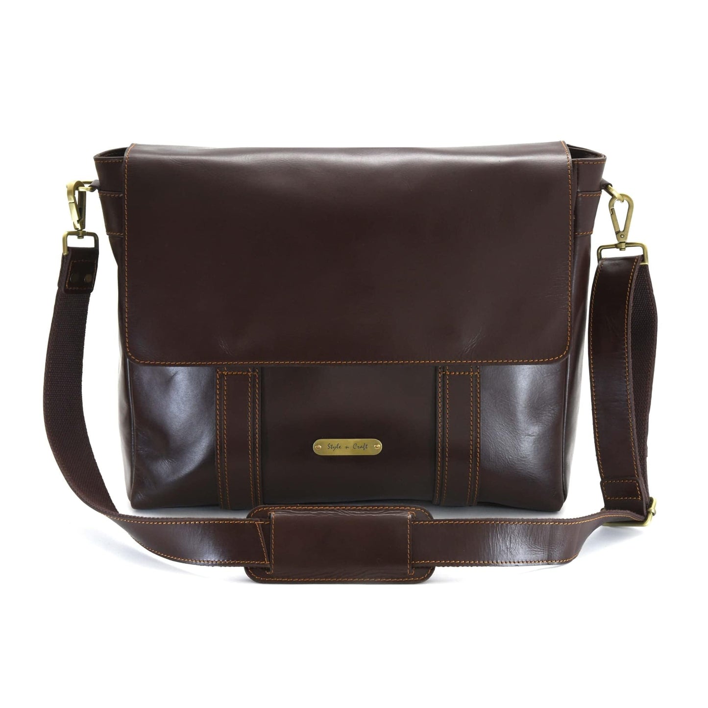Style N Craft Messenger Bag, Full-Grain Leather Soft Briefcase Laptop Bag for Men and Women, Dark Brown (392005)