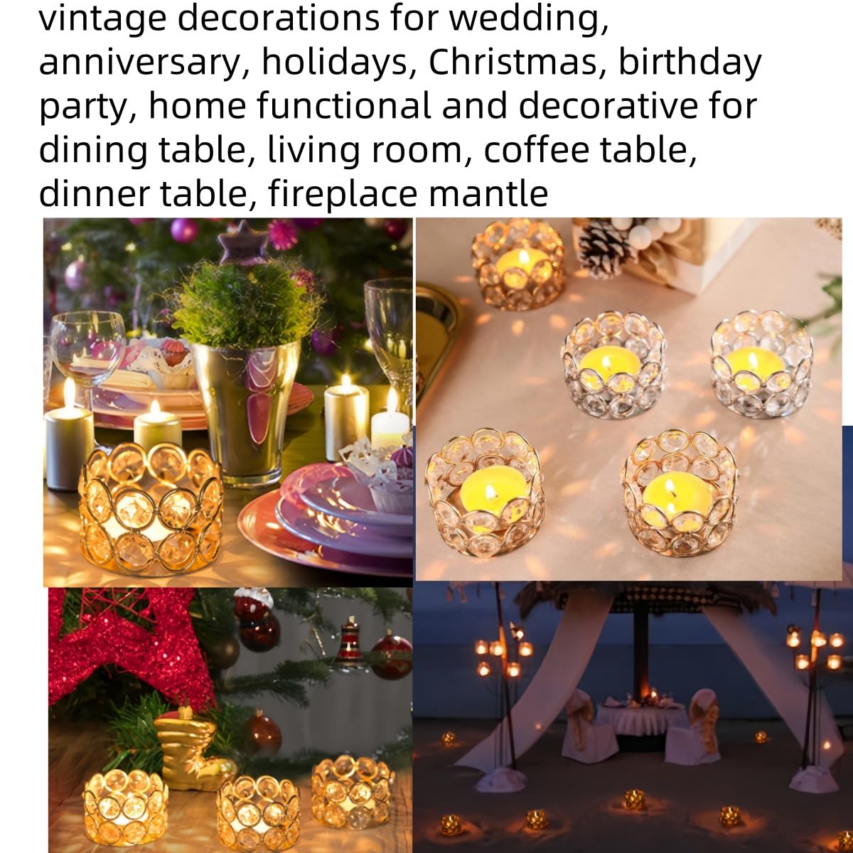 4PCS Gold Tea Light Holders, Gold Candle Holders Bulk for Wedding Table Centerpiece, Mercury Glass Tealight Holder for Home Decor, Wedding, Dinning, Party, Anniversary,Christmas Decorations (4)