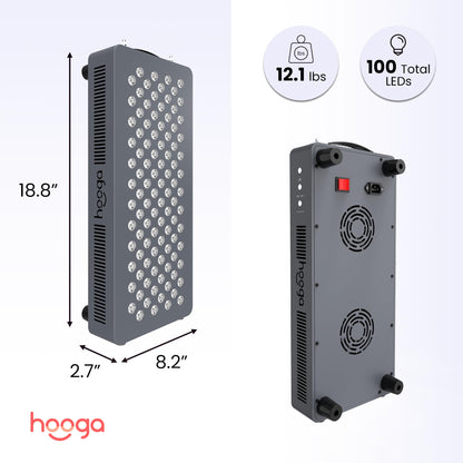 Hooga HG500 Red Light Panel with Near Infrared LED Light, 100 LEDs 660nm 850nm Dual Wavelength, Built-in Timer, Hanging Kit Included.
