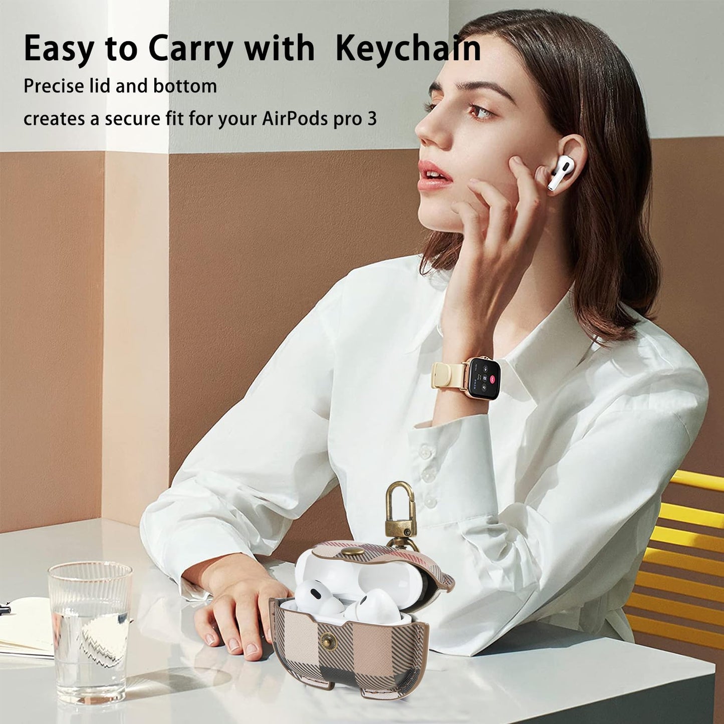 for AirPods Pro 3 Case, Leather Cute Full Body Shockproof Protective Cover for AirPods Pro 3nd Generation Case for Women Men with Keychain