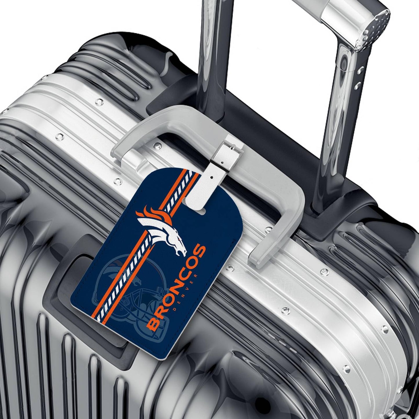 AYYQHC 2 Pack Leather Football Sport Fan Luggage Tag for Suitcase and Bag，White Blue Design Travel Suitcase and Bag Tag with Privacy Flap Address Labels