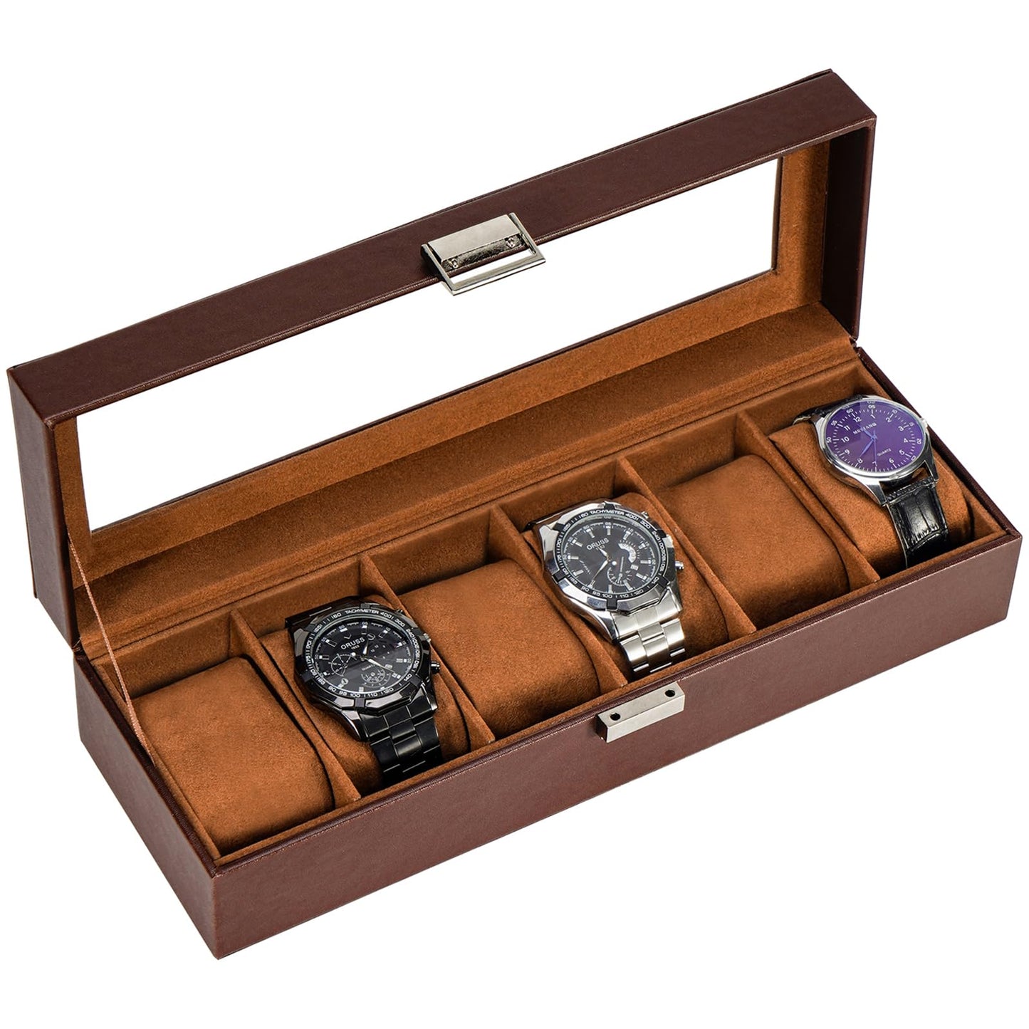 ProCase Watch Box, Fathers Day Gift for Dad, 6 Slot Mens Watch Case, Watch Storage Holder Organizer, Watch Display Case with Glass Lid, Anniversary Birthday Gifts -6 Slot, Espresso