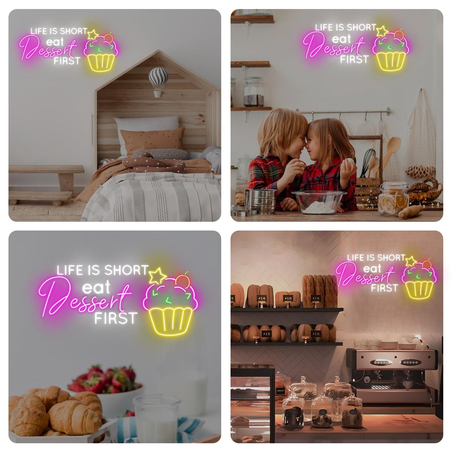 Life Is Short Eat Dessert First Neon Sign, Dessert Cake Store Wall Decor, Cupcake Bakery Led Lights, Strawberry Cake, Tea & Cake Shop, Restaurant Gaming Hotel Shop Club Restaurant, Family Party