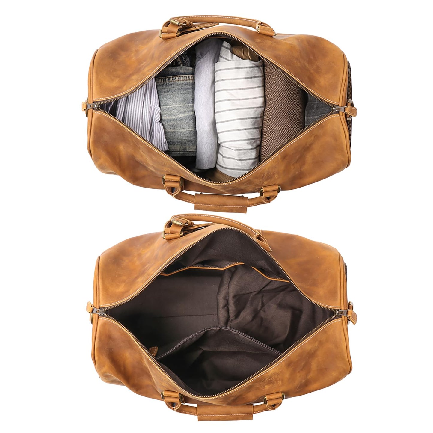 Luokir Mens Leather Weekend Bag Classic Leather Travel Duffel Bags YKK Zipper with Shoes Compartment Sports Vintage Travel Luggage Overnight Carry On Bags (Vintage Brown, 20 Inch)