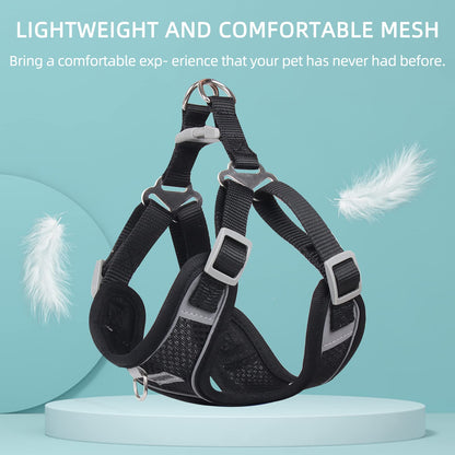 rennaio Dog Harness No Pull, Adjustable Puppy Harness with 2 Leash Clips, Ultra Breathable Padded Dog Vest Harness, Reflective Dog Harness and Leash Set for Small and Medium Dogs (Black, XL)